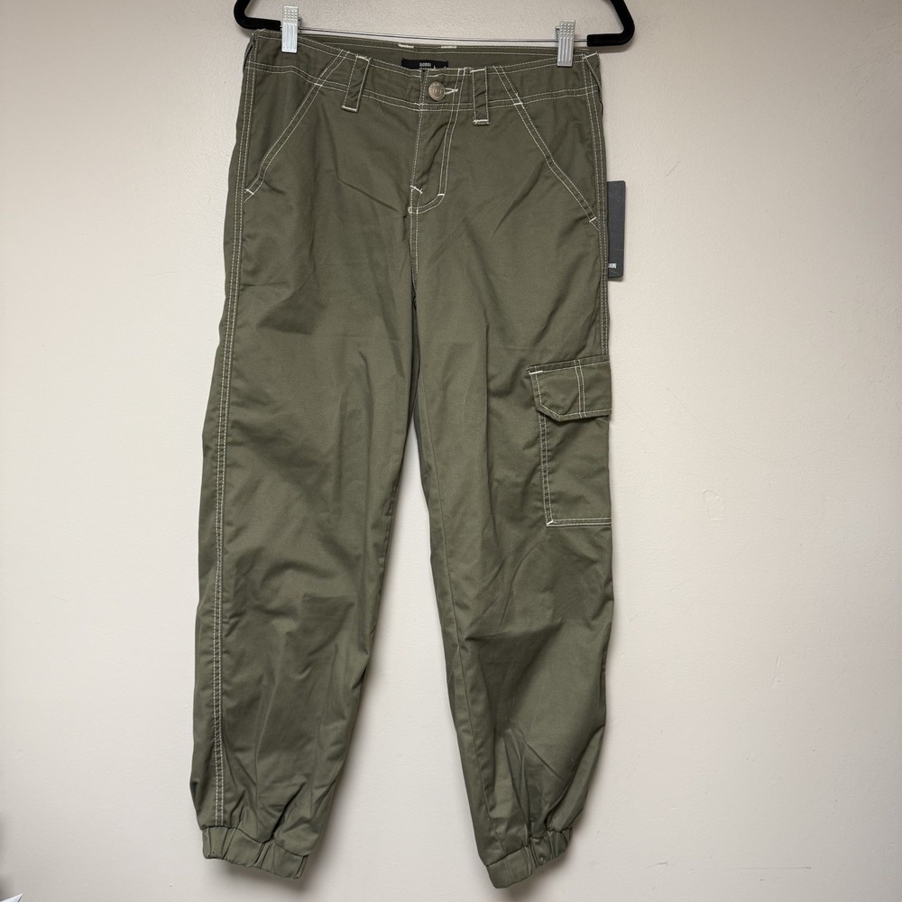 True Religion Bobbi Baggy Cargo Joggers Women 26 Green Contrast Stitch 600321R4